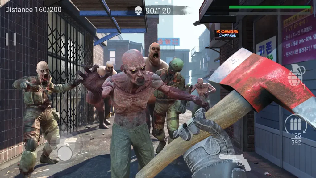 Combate en primera persona con un hacha frente a varios zombies en Zombeast